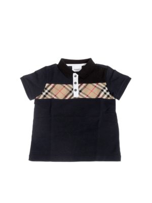 BURBERRY: polo shirts - Vintage check insert polo shirt in navy