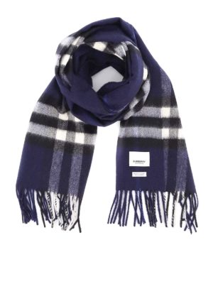 BURBERRY: scarves - Blue Giant Check patterned cashmere scarf