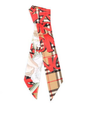 BURBERRY: sciarpe e foulard - Sciarpa sottile in seta tartan con fiori