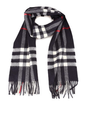 BURBERRY: scarves - Tartan dark blue cashmere scarf