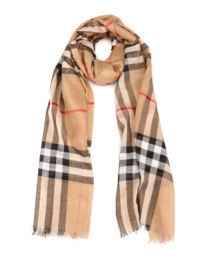 BURBERRY: sciarpe e foulard - Sciarpa in garza di lana misto seta tartan