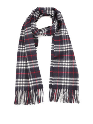 BURBERRY: sciarpe e foulard - Sciarpa in cashmere blu scuro motivo tartan