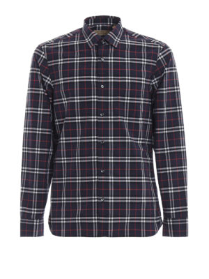 BURBERRY: camicie - Camicia Alexander in cotone scozzese blu
