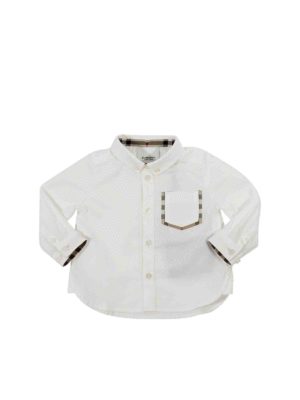BURBERRY: shirts - White Oxford shirt with Vintage Check details