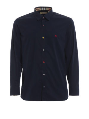 BURBERRY: camicie - Camicia blu William con bottoni fantasia