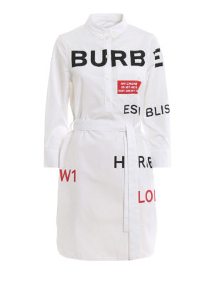 BURBERRY: abiti corti - Chemisier in cotone con stampa Horseferry