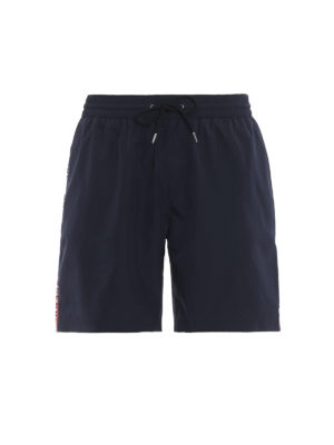 BURBERRY: Costumi piscina e boxer - Boxer da mare blu con bande con logo