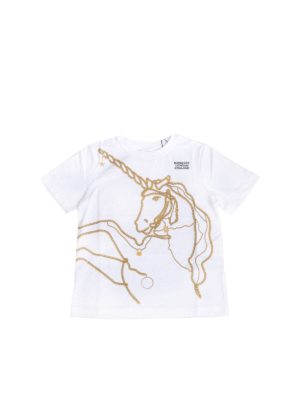 BURBERRY: t-shirts - Unicorn chain effect print T-shirt in white