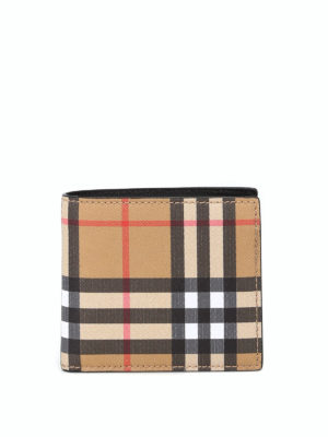 BURBERRY: portafogli - Portafoglio bifold in pelle Vintage check