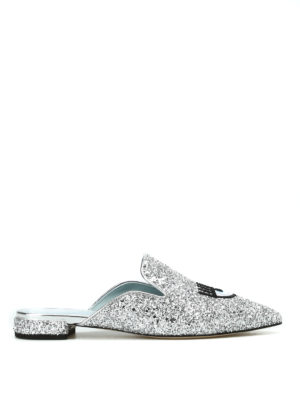 CHIARA FERRAGNI: sabot - Mules Logomania in glitter argento