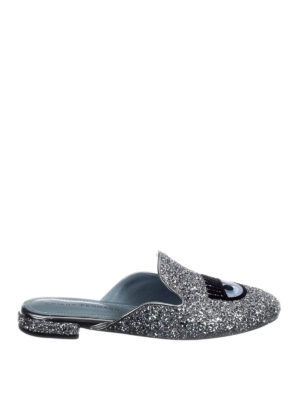CHIARA FERRAGNI: sabot - Mules Logomania glitter argento