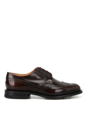 CHURCH'S: scarpe stringate - Derby brogue Ramsden in pelle lucida fumé