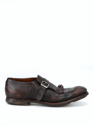 CHURCH'S: Mocassini e slippers - Monk strap Shangai in pelle effetto vintage