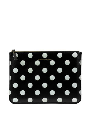 COMME DES GARCONS: portafogli - Busta nera in pelle a pois