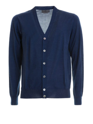 CORNELIANI: cardigan - Cardigan in cashmere misto seta blu