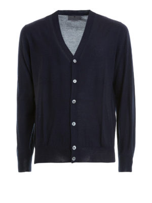CORNELIANI: cardigan - Cardigan in cashmere misto seta blu scuro