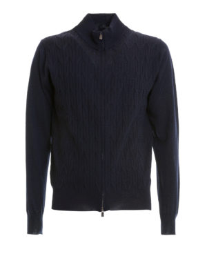 CORNELIANI: cardigan - Cardigan in lana con pannelli lavorati