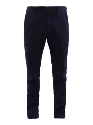 CORNELIANI: pantaloni casual - Pantaloni in lino blu scuro