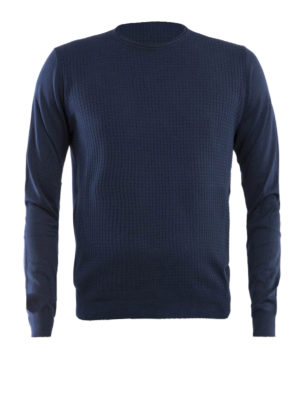 CORNELIANI: maglia collo rotondo - Girocollo in cotone blu con motivo geometrico