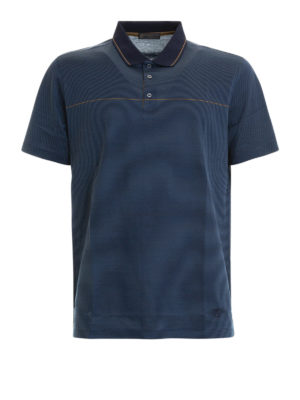 CORNELIANI: polo - Polo a righe blu in cotone