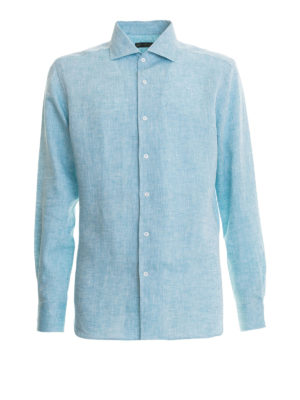 CORNELIANI: camicie - Camicia azzurra in lino