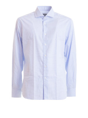 CORNELIANI: shirts - Logo patch check print cotton shirt