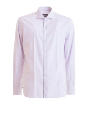 CORNELIANI: shirts - Logo patch micro check cotton shirt