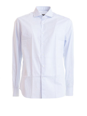 CORNELIANI: shirts - Logo patch printed cotton shirt