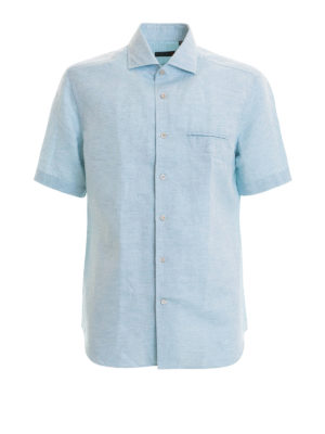 CORNELIANI: camicie - Camicia in misto lino azzurra
