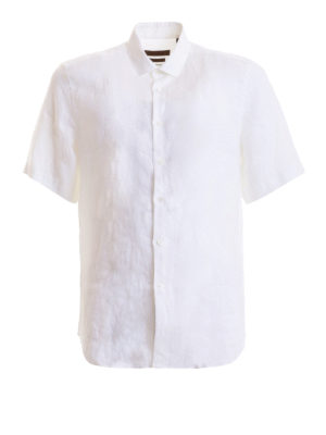 CORNELIANI: camicie - Camicia a maniche corte in lino bianco