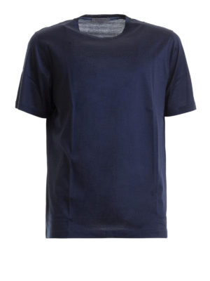 CORNELIANI: t-shirt - T-shirt in cotone blu con stemma ricamato