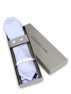 CORNELIANI: cravatte e papillion - Kit cravatta in seta azzurra