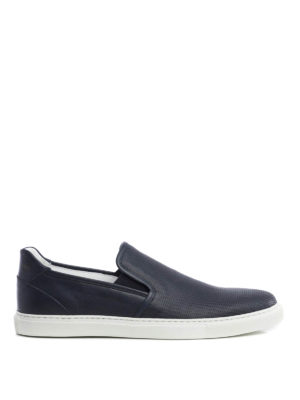 CORNELIANI: sneakers - Slip-on in pelle texturizzata blu