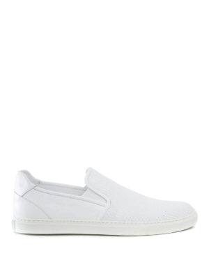 CORNELIANI: sneakers - Slip-on in pelle texturizzata bianca