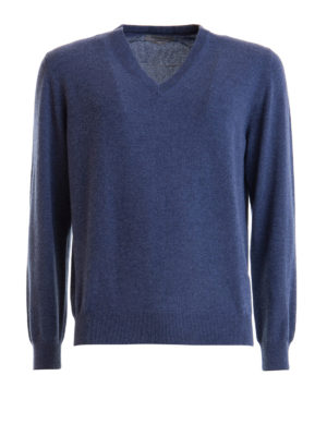 CORNELIANI: v necks - Blue V neck cashmere jumper