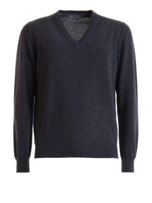 CORNELIANI: v necks - Grey V neck cashmere jumper