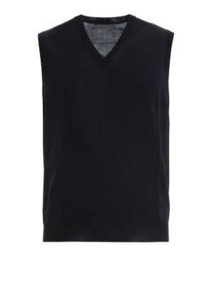 CORNELIANI: maglieria gilet - Gilet in pura lana blu scuro con scollo a V