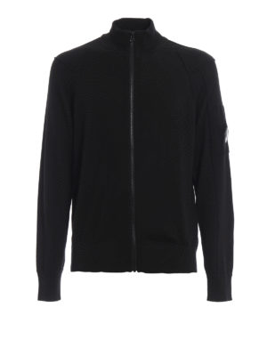 CP COMPANY: cardigan - Cardigan Goggle in cotone nero con zip