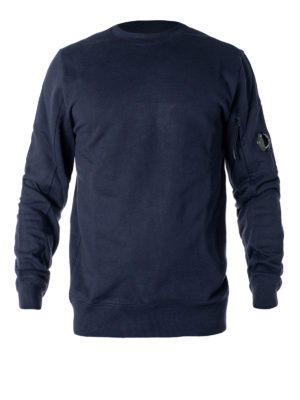 CP COMPANY: Felpe e maglie - Pull blu tinto in capo con oblò