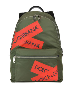 DOLCE & GABBANA: zaini - Zaino verde militare con stampa bande logo