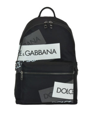 DOLCE & GABBANA: zaini - Zaino nero con stampa bande logo