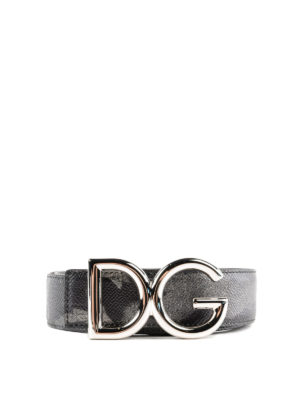 DOLCE & GABBANA: cinture - Cintura in pelle stampata fibbia DG argento