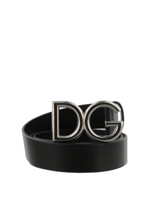 DOLCE & GABBANA: belts - Logo buckle detail tumbled leather belt