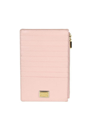 DOLCE & GABBANA: custodie e cover - Porta carte di credito in pelle rosa pallido