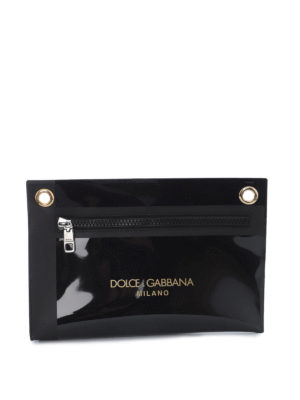 DOLCE & GABBANA: pochette - Busta nera in lucido pvc con logo lettering