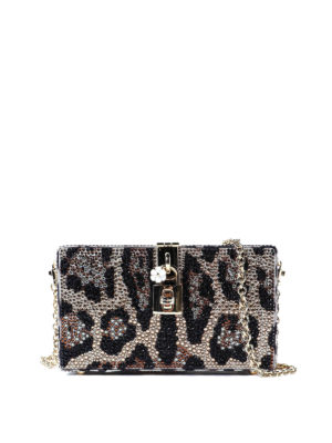 DOLCE & GABBANA: pochette - Clutch Dolce Box animalier con strass
