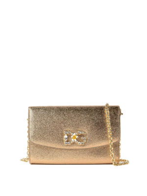 DOLCE & GABBANA: pochette - Clutch portafoglio in pelle Dauphine dorata