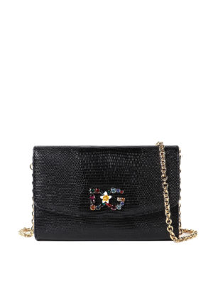 DOLCE & GABBANA: pochette - Clutch in pelle stampa iguana logo gioiello