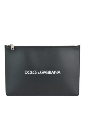 DOLCE & GABBANA: pochette - Clutch in pelle con stampa logo