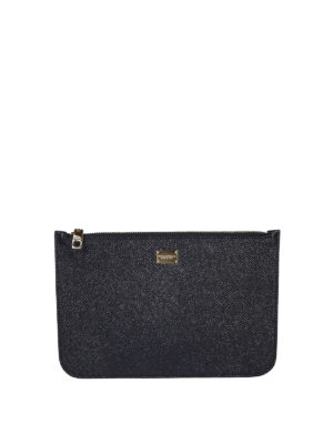 DOLCE & GABBANA: pochette - Bustina in pelle nera martellata nera con zip